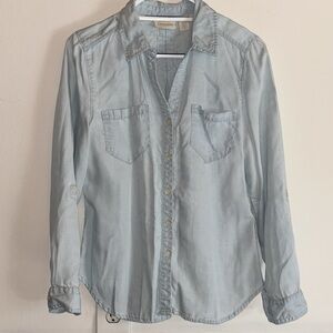 Chico’s Blue Lyocell Button Down Shirt Roll Tab Sleeves, Size: 1